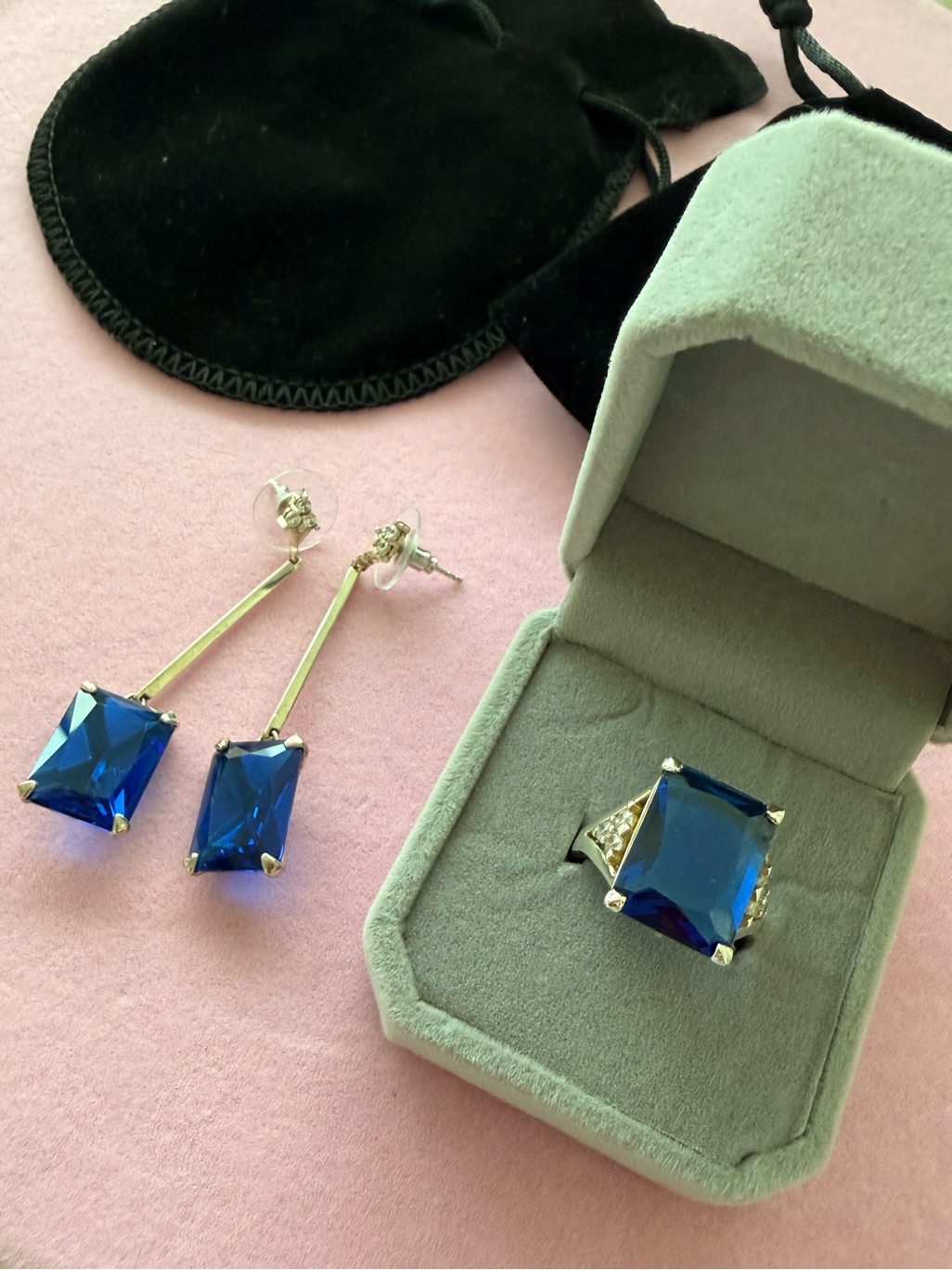 Thomas Sabo Blue Stone Silver Ring And Earrings Set